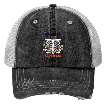 Discover Christmas Holiday Skeleton Rib Cage Radiology Trucker Hats
