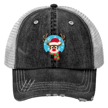 Discover Cute Rudolph Red-Nosed Reindeer Christmas Design Trucker Hats