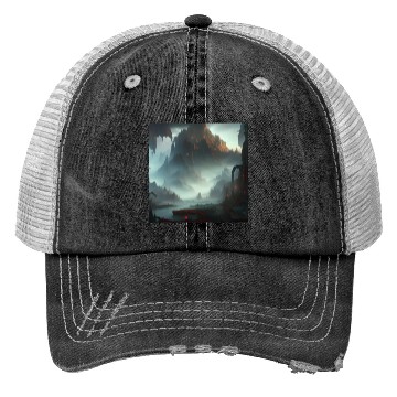 Discover Misty Mountains in a Fantasy Scene Trucker Hats