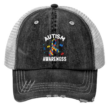 Discover Autism Awareness Ribbon Shape Trucker Hats