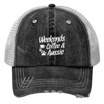 Discover Weekends Coffee and Aussie Australian Shepherd Trucker Hats