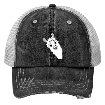Discover Laughing alpaca comic lama in white with big eyes Trucker Hats