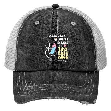 Discover Funny Nicu Nurse Messy Bun Tiny Baby Hug Trucker Hats
