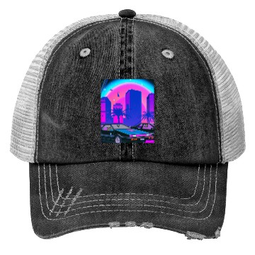 Discover Vaporwave Car Synthwave City Trucker Hats