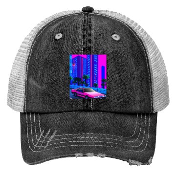 Discover Vaporwave Car Synthwave City Trucker Hats