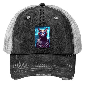 Discover Techno Cat In Japan Neon City Trucker Hats