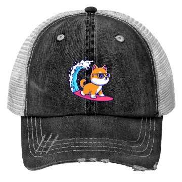 Discover Cute Shiba Inu Dog Surfing in Sea Trucker Hats
