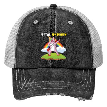 Discover Dabbing Unicorn Rainbow Metal Music Heavy Rock Trucker Hats