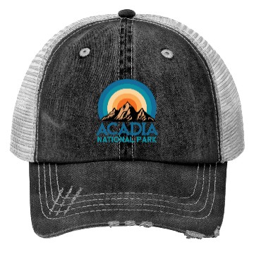 Discover Cool Vintage Retro Acadia National Park Mountain Trucker Hats