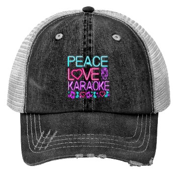 Discover Karaoke Singer 80s Retro Peace Trucker Hats