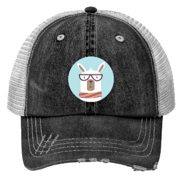 Discover kawaii funny llama wearing glasses and feels cold Trucker Hats