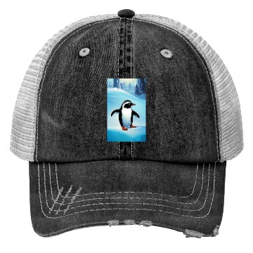 Discover Penguin on ice Trucker Hats