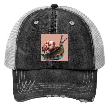 Discover Candy Cane Christmas red and white striped Snail Trucker Hats