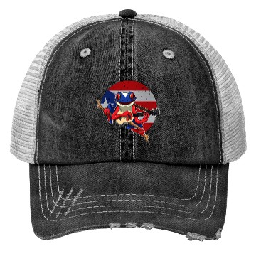 Discover Guitar Playing Coqui Frog Puerto Rico Animal Trucker Hats