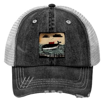 Discover Whale and a ship Trucker Hats