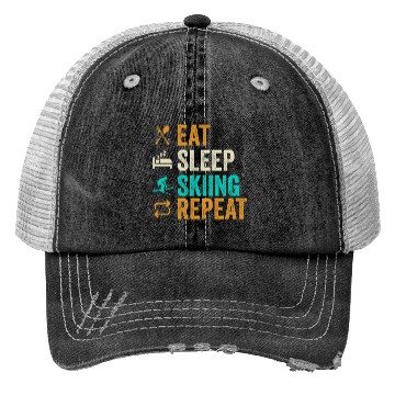 Discover EAT SLEEP SKIING REPEAT Funny ski Trucker Hats, gift
