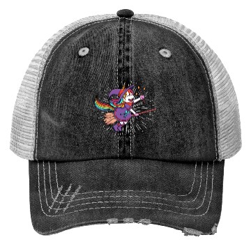 Discover Unicorn Flying Unicorn Witch With Broomstick Trucker Hats