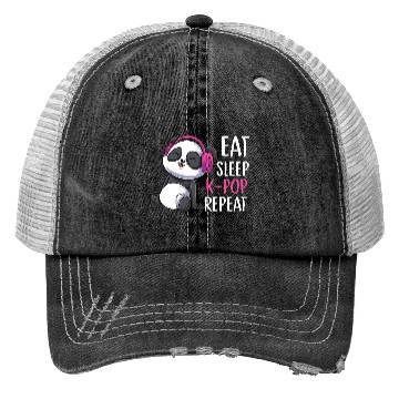 Discover Eat Sleep K-pop Repeat Panda bear korean music Trucker Hats