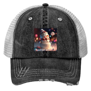 Discover Snowman holding Candy Trucker Hats