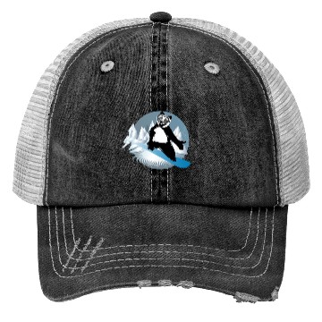 Discover cool panda bear is snowboarding in the mountains Trucker Hats