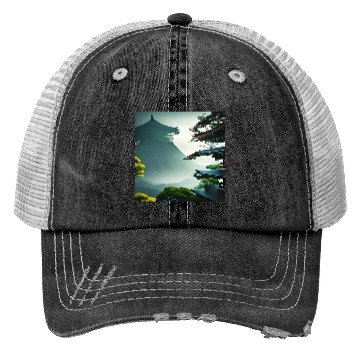 Discover Japanese temple on the hill Trucker Hats