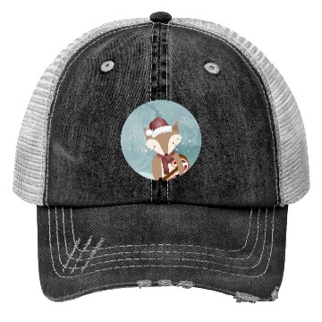 Discover cute fox for Christmas with Santa hat Trucker Hats