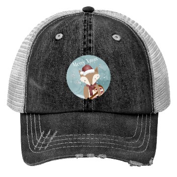 Discover cute fox for Christmas with Santa hat Trucker Hats