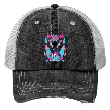 Discover Two Wolves And Flowers Abstract Trucker Hats
