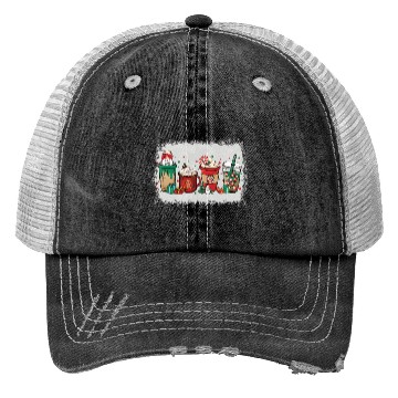 Discover Christmas Coffee Cup Bleached Trucker Hats