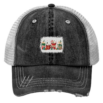 Discover Christmas Coffee Cup Bleached Trucker Hats