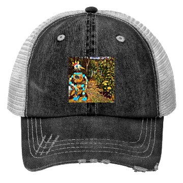 Discover a robot chicken in the garden van gogh style Trucker Hats