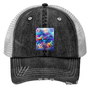 Discover Colorful ocean waves art Trucker Hats