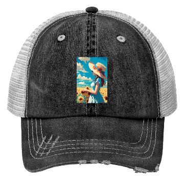 Discover Sunflower girl summer Trucker Hats
