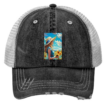 Discover Sunflower girl summer Trucker Hats