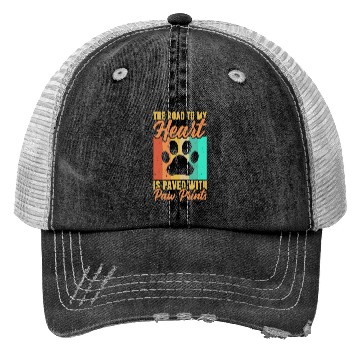 Discover The road to my heart is paved with paw prints Trucker Hats