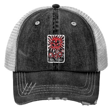 Discover The Sun Blood Red Skeleton Skull Tarot Card Trucker Hats