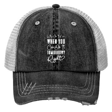Discover Procrastinator Relaxation Typography Work Trucker Hats