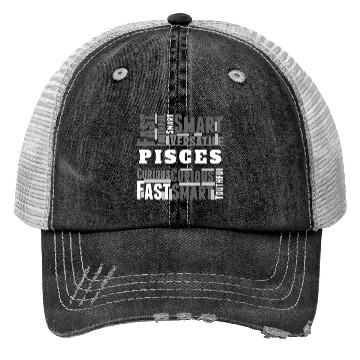 Discover Pisces Zodiac Star Sign Word Cloud Square Monochro Trucker Hats