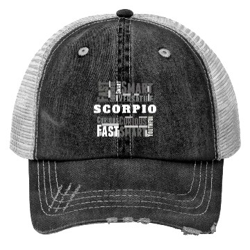 Discover Scorpio Zodiac Star Sign Word Cloud Square Monochr Trucker Hats
