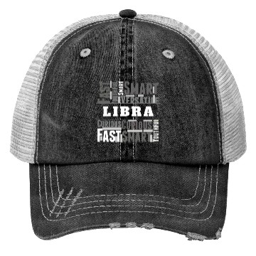 Discover Libra Zodiac Star Sign Word Cloud Square Monochrom Trucker Hats