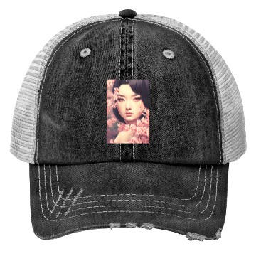 Discover japan girl portrait sakura blossom Japan wall art Trucker Hats