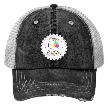 Discover Happy 1st Birthday with Balloons Trucker Hats