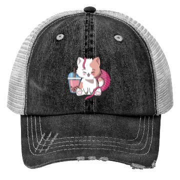Discover Chibi Boba Tea Cat Trucker Hats