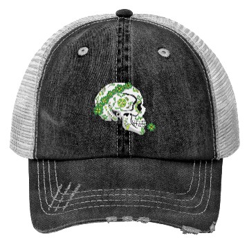 Discover Flower Sugar Bone Shamrock Saint Patrick Day Trucker Hats