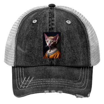 Discover Gold Queen Devon Rex Cat Breed Portrait Royal Rena Trucker Hats