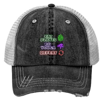 Discover Eat more plants do more yoga neon style Trucker Hats