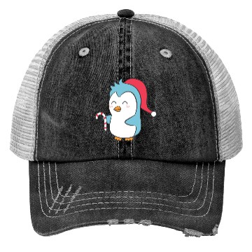 Discover Cute Penguin with Christmas Hat and Candy Cane Trucker Hats