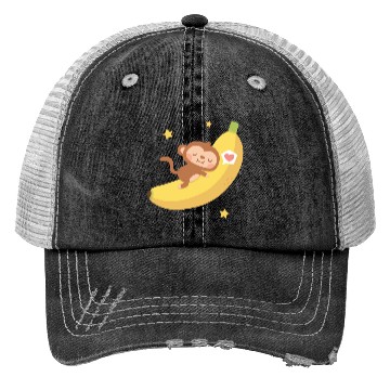 Discover Cute Monkey Hugging Banana Moon Trucker Hats