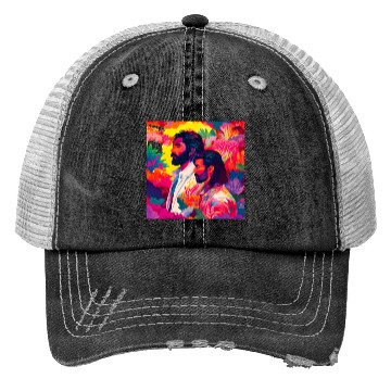 Discover Two men standing in colorful psychedelic nature Trucker Hats