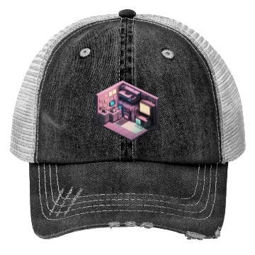 Discover Synthwave Isometric Voxel Bedroom - Future Room Trucker Hats